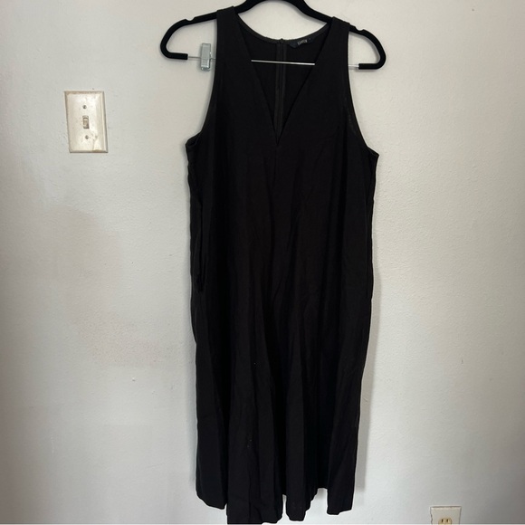 Kaarem Black Linen Baggy Sleeveless‎ Loose Fit Wide Leg Jumpsuit Size L - Picture 1 of 12
